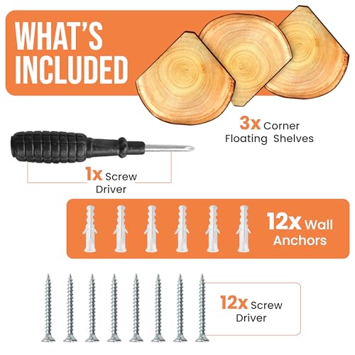 3 Tier Corner Floating Shelves - Solid Paulownia Wood Corner Wall Shelf with Pre-Screwed Brackets & Wire Hole, Wall Mounted Shelves for Living Room, Bedroom, & Kitchen - Image 6