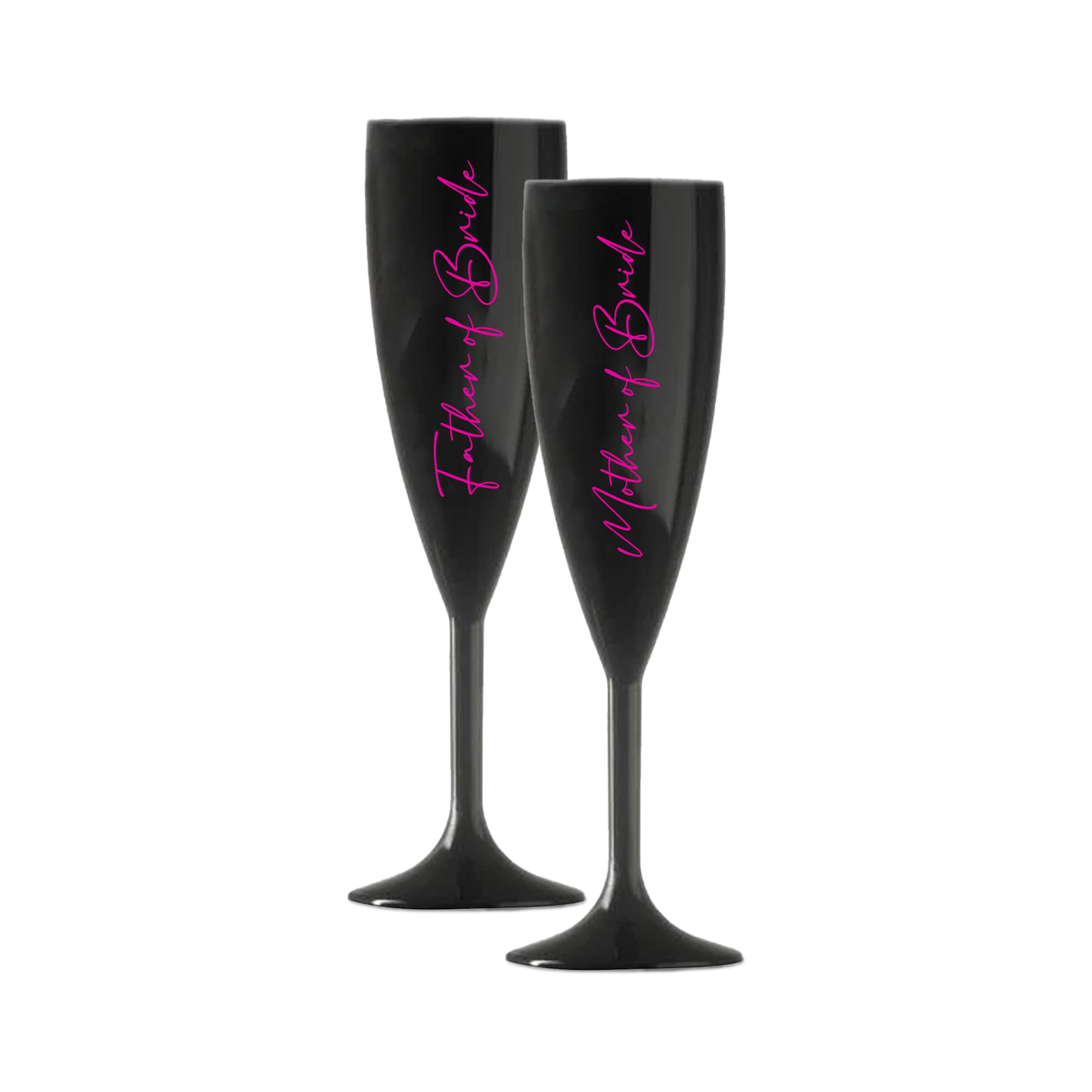 Print Maniacs Champagne Premium Black Flute Glass Bride Groom Mr Mrs Wedding Maid Honour Wine Cocktail Prosecco Celebrations Gift (Pink, Father + Mother of Bride Set)