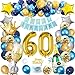 60 Geburtstag Mann Deko, SWPEED Blau Gold Deko 60 Geburtstag Mann, 60 Geburtstag Deko, 60. Geburtstag Geburtstagsdeko kits mit Navy Blau Silber Gold luftballons, Gold Konfetti luftballons