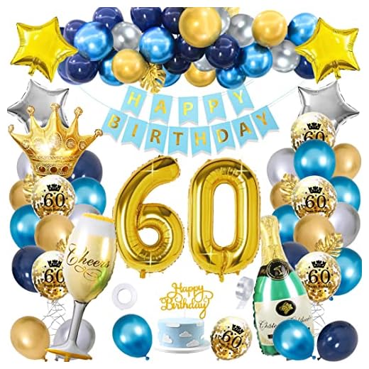60 Cumpleaños Globos Decoracion, SWPEED Marino Azul Oro Globos 60 Cumpleaños Decoracion Hombre, Happy Birthday Decoracion 60, Globos de cumpleaños 60, Decoracion Fiesta 60 años Cumpleaños
