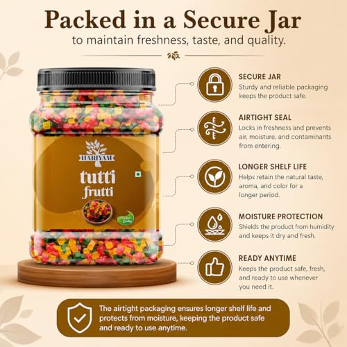 Image of Hariyam Mix Tutti Frutti & Glazed Cherries 1 Kg Jar Pack | Fresh & Colorful Tuti Fruti Cubes for Cake Decoration, Baking, Ice Cream, Desserts | Sweet Candied Fruit Mix for Home & Bakery Use