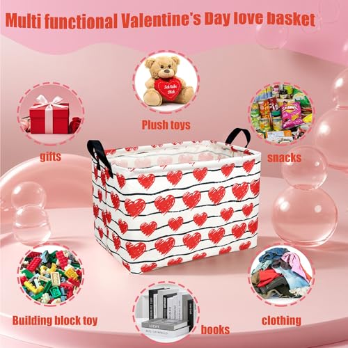 Image of Valentine's Day Basket Gift for Empty Cute Heart Large Storage Bin for Kid and Baby Room Decor (Red Love)