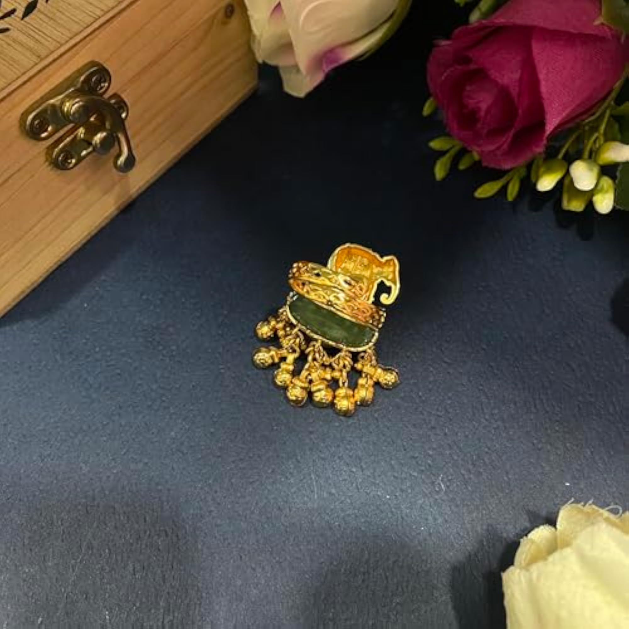 Splendid Elephant Design Adjustable Brass Gold Plated Finger Ring