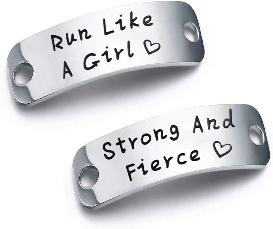 Shoe Lace Tag Strong And Fierce Inspirational Trainer Tags Gift For Runner Marathon gift (run strong fierce)