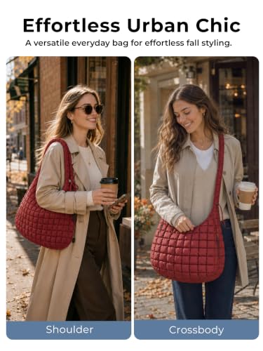 Image of Quilted Tote Bag for Women, Nylon Puffy Hobo Crossbody Shoulder Bag Purse