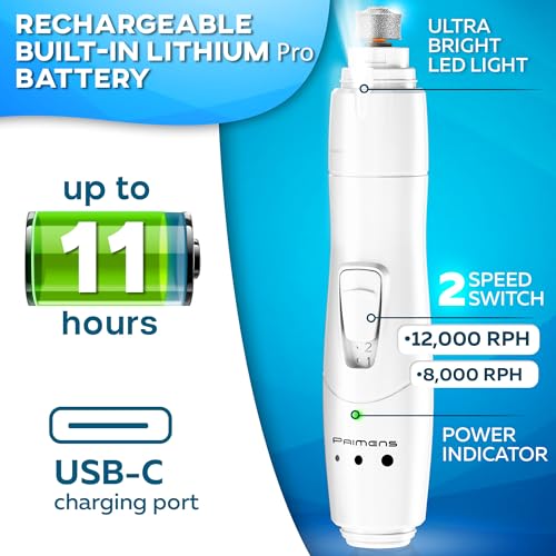 Low Vibration Dog Nail Grinder with LED Light – 2-Speed Quiet Nail Trimmer for Small & Medium Dogs, Cats, and Other Pets Professional Grinder