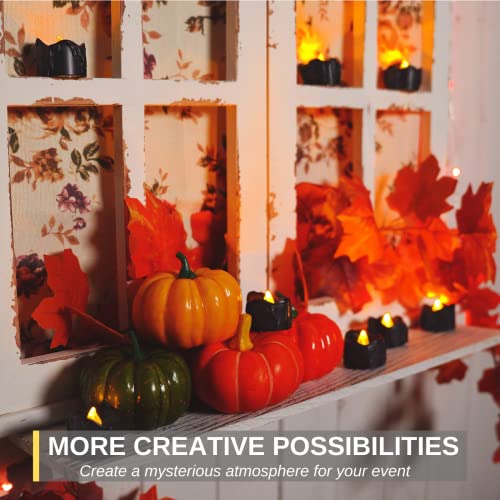 Image of Homemory 24-Pack Halloween Black Dripping Flameless Tea Lights, Battery Operated Flickering LED Candles, Safe for Pumpkins, Party & Holiday Decor, 1.58 inch D x 1.2 inch H, Warm White Glow