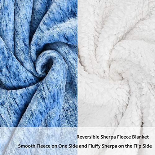 Catalonia Sherpa Throw Blanket, Super Soft Fluffy Fuzzy Comfy Velvet Plush Fleece Tv Blankets And Throws For Sofa Couch Bed For Adults Child, 50”X60”, Melange Blue #TOP2