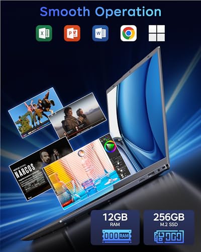 Image of Laptop 12GB RAM 256GB SSD, Pentium Gold 6500Y, 15.6 Inch FHD IPS Display, Thin & Lightweight Laptops with USB-C, USB 3.2, HDMI, TF Card Slot, WiFi 5, Laptop Computers for Work Study Everyday Use