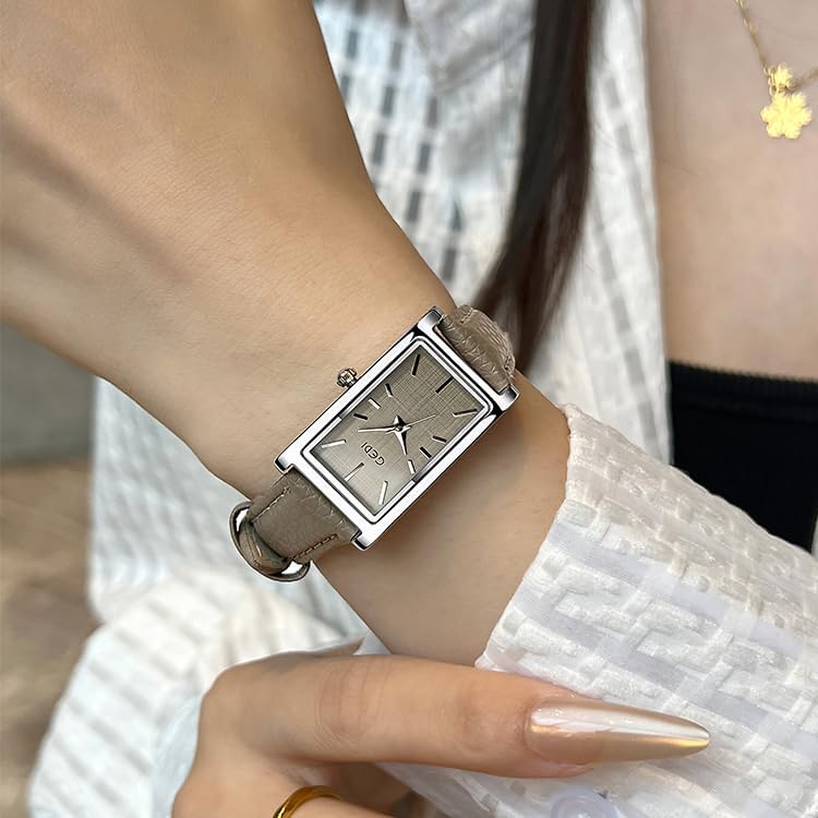 FANMIS Vintage Women's Rectangle Wristwatch Classic Ladies Analog Quartz Watch Ultra-Thin Ladies Bangle Bracelet Watch Female Business Dress Watches with Leather Strap - Image 3