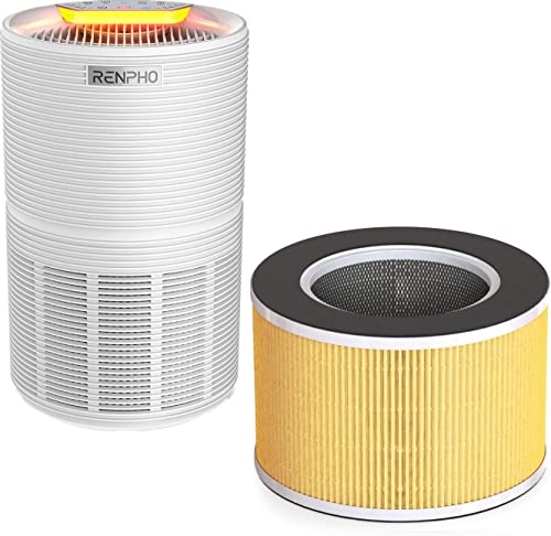 Renpho Air Purifier For Large Room 800 Ft² Rp-Ap089W & 1 Pack Hepa H13 Replacement Filter For Pet Allergies Odor, 5-Stage Filtration System, Air Quality Monitor, Smart Auto Mode, Ozone Free #TOP23