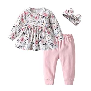 Tearfuty Baby Mädchen Outfits Mädchen Floral gedruckte lange Ärmel Top Hose 3pcs Kleidung Set für Baby Mädchen Rosa (3-6 Monate)