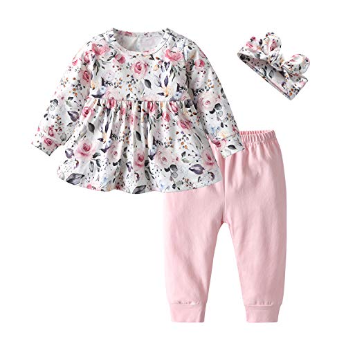 Toddler Baby Girl Clothes Floral Long Sleeve Top + Pants + Headband 3pcs Outfit Set