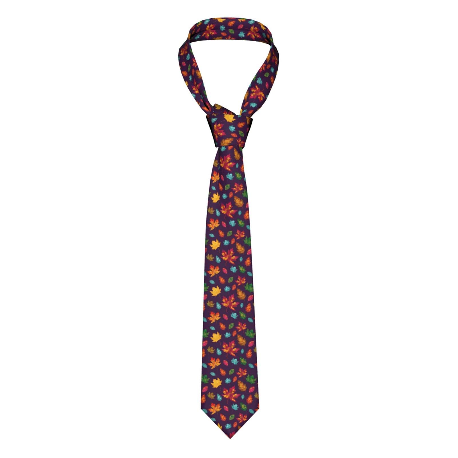 Hlbsdm Men's As Pic Necktie Watercolor Autumn Fall Leaves Pattern Tie Silk Groom Neck Ties For