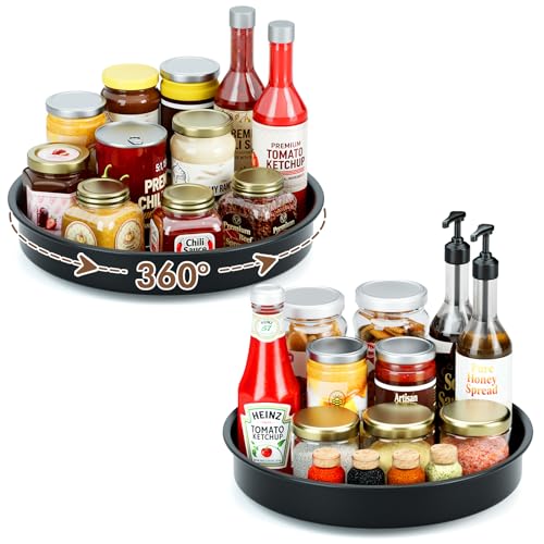 2 Pack, 12.2 Inch Lazy Susan Organizers - Metal Turntable Organizer for Cabinet, Pantry Organization and Storage, Kitchen, Fridge, Bathroom Makeup Vanity Countertop, Under Sink Organizing, Spice Rack