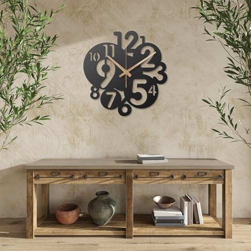Image of Metal Wall Clock for Living Room, Bedroom, Office, Kitchen, Home and Hall, Stylish Designer Big Size Modern Wall Watch for Home Decor Black (Minimalist, 50 CMS)