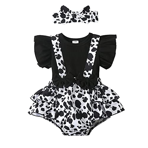 Image of Newborn Baby Girl Clothes Infant Romper Floral Suspender Dress Ruffle Sleeve Onesie Outfit Jumpsuit Headband Spring Summer
