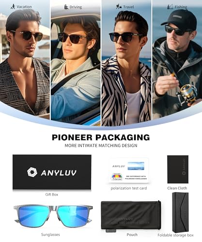 Image of ANYLUV Mens Sunglasses Polarized Upgraded Carbon Fiber Temple Sun Glasses Fashion Driving with UV Protection
