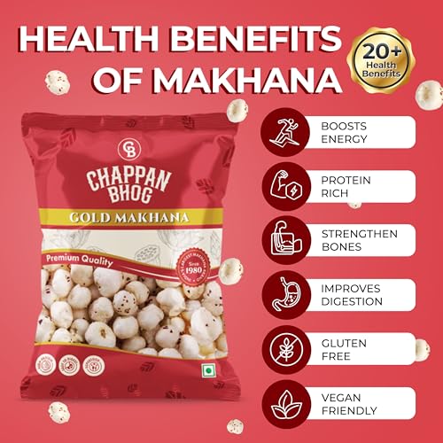 Image of Chappan Bhog Gold Makhana 200g | 5+ Suta Extra Large Foxnuts (Phool Makhana) | Raw Makhana (Lotus Seeds) | Healthy Snack | High Protein, Keto and Gluten Free | Fasting and Evening Diet Snack | Low in fat
