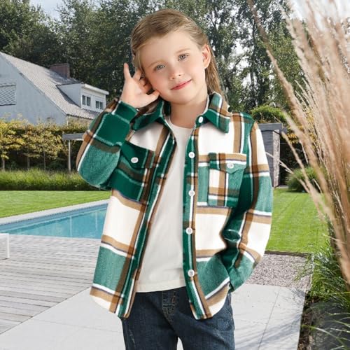 Girls Flannel Plaid Jacket Western Shirt with Pockets Button Down Top Kids Long Sleeve Collared Blouses for 4-12 Y2