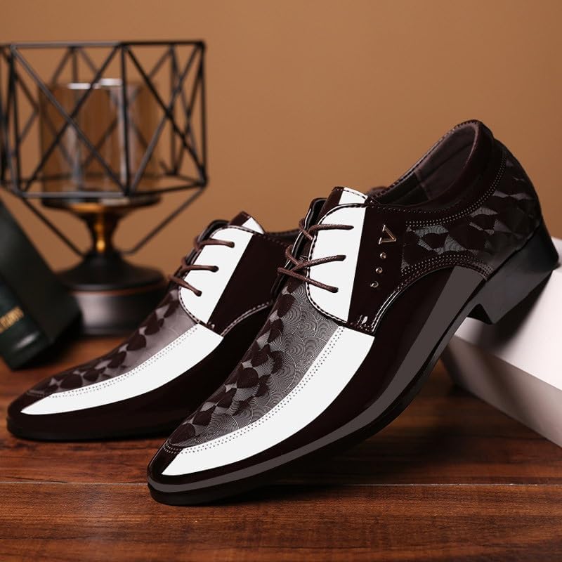 Men's Classic Faux Patent Leather Oxford Dress Shoes, Casual Business Formal Derby Shoes for Men Comfortable Wedding Office Work Evening3
