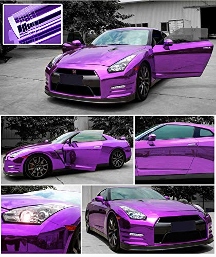 Image of LZLRUN 1FT x 5FT Chrome Mirror Vinyl Wrap Adhesive Car Sticker Decal Film (Purple, 1.64FT x 5FT)