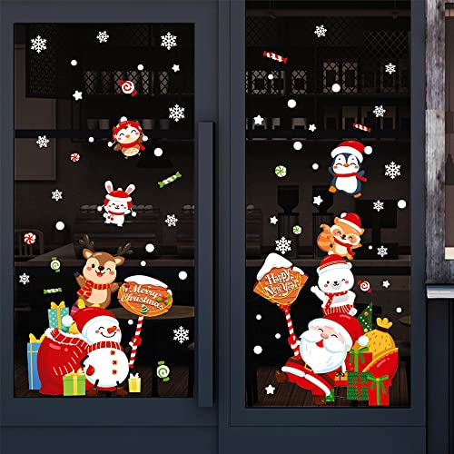 Atcarmor Merry Christmas Wall Decals Stickers Removable, Santa Claus Snowman Xmas Christmas Vinyl Diy Wall Decal, Christmas Snowflake Window Clings Decals Sticker For Wall Office Kid Room Decorations #TOP1