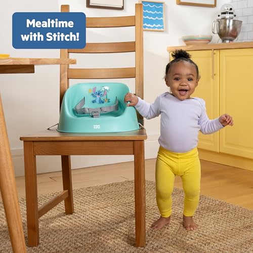 Image of Bright Starts Disney Stitch My Spot Easy-Clean Baby Booster Feeding Chair, 3-Point Harness, Washable Removable Straps, Blue