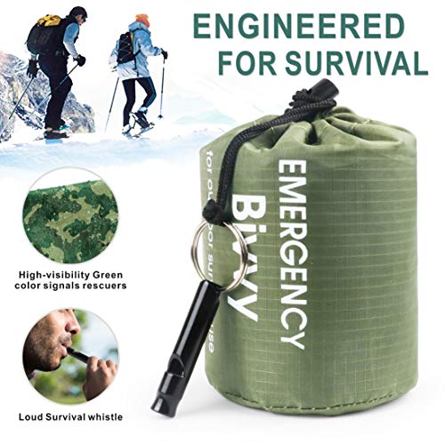 Idefair Emergency Sleeping Bag with Survival Whistle Waterproof Lightweight Survival Gear Blanket Bags with Survival Whistle for Hiking Hunting Camping Outdoor Activities Keep Warm (Camouflage Green) - Thumbnail 4