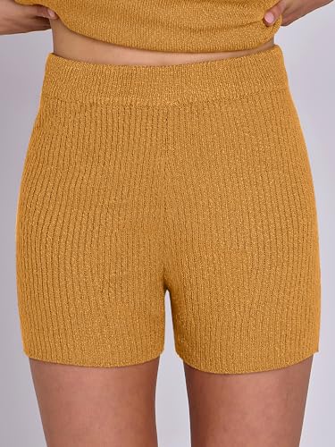 Image of ANRABESS Women Summer 2 Piece Outfits Sleeveless Knit Sweater Top & Shorts Soft Lounge Sets Travel Beach 2026 Spring Clothes Turmeric Small
