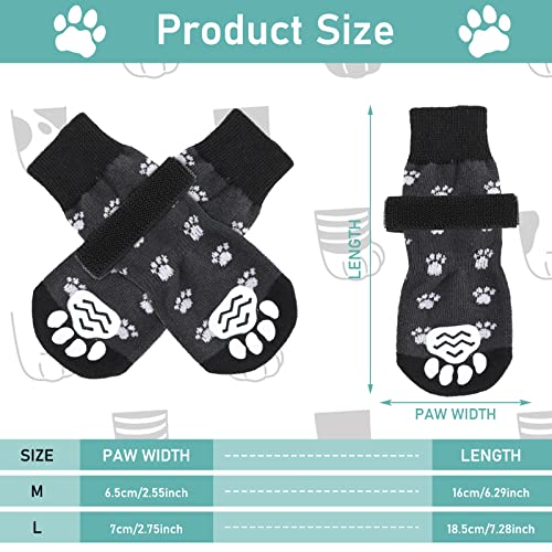 Cobee Anti Rutsch Hundesocken, 4 Stück, weiche Hundegriffsocken mit Riemen Traktionskontrolle Verstellbarer Pfotenschutz für kleine und mittelgroße Hunde (Größe L, Schwarz)