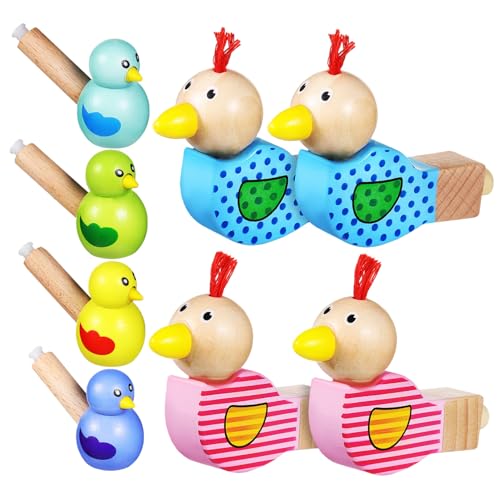 Hohopeti 8 Pcs Wooden Bird Whistles Lightweight Educational Musical for Cartoon Design Whistles for Birthdays
