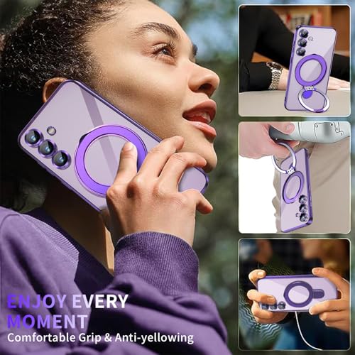 Image of Magnetic Stand & Full Camera Lens Protector Case for Samsung Galaxy S25 FE [Compatible with MagSafe][Military Drop Protective]Not Yellowing Clear Slim Soft S25 FE Phone Case for Women Men,Purple