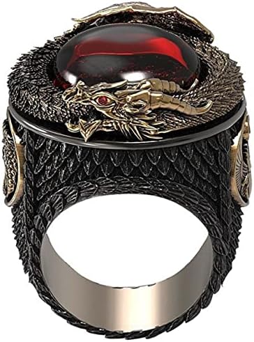 MayiaHey Punk Dragon Red Stone Ring for Men, Gothic Dragon Totem Ring Iced Out Dragon Animal Ring for Boys (10)