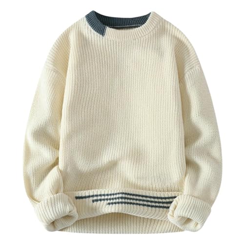 Jersey de punto grueso vintage hombre cuello redondo suéter invierno casual