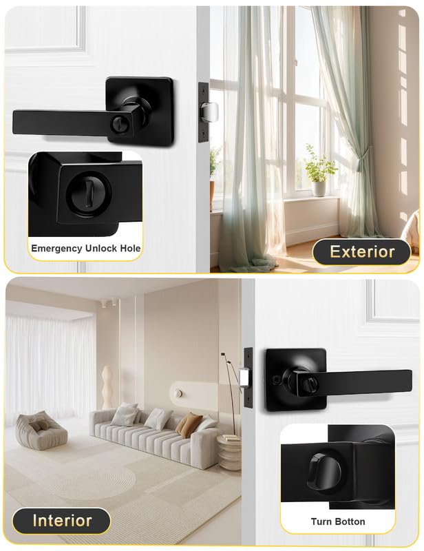 Mengico 1 manija de puerta, manija de puerta interior negra con cerradura, manijas de puerta interiores de privacidad (para dormitorio y baño), mano universal, manija de puerta resistente