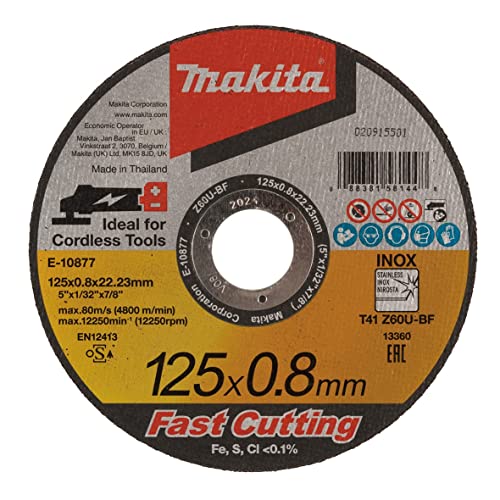 Makita E-10877-12 Elite Lot de 12 disques à tronçonner ultra fins Z60U Inox 125 mm x 0,8 mm x 22,23 mm