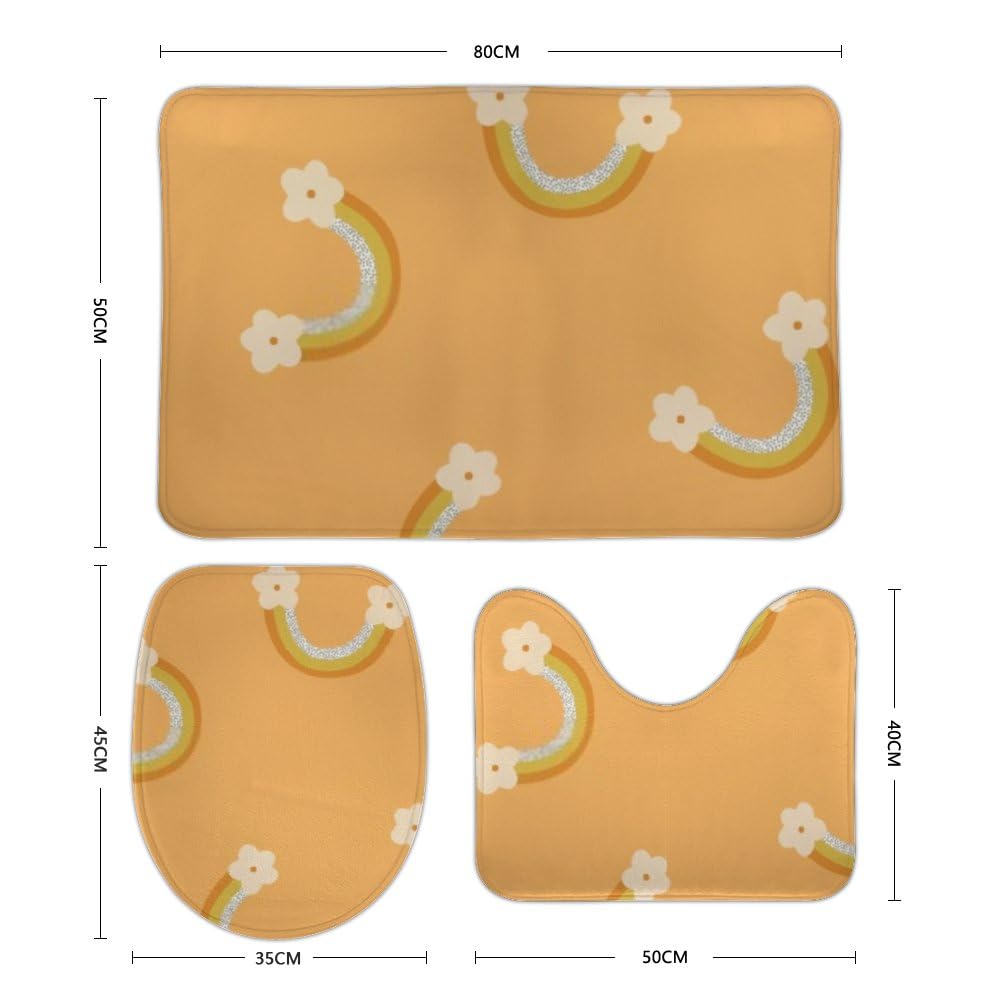 QAZPL Nuansexi Bathroom Rug Sets Childish Rainbow Flower Clouds Bath Toilet Rugs Set 3 Piece Anti Slip U-Shape Contour Toilet Mat Coral Velvet Absorbent Machine Washable Bathroom Toilet Decor