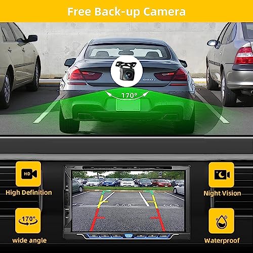 Double Din Car Stereo with CD/DVD Player, Apple CarPlay/Android Auto 7” Double din Radio with Backup Camera, Mirror Link, Bluetooth, AM FM Radio Receiver, SWC, Subwoofer, USB/TF/AUX… - Image 6