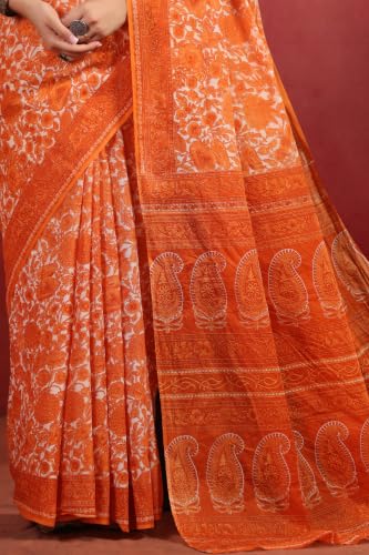 Image of TAMAIRA FASHION White Mulmul Pure Cotton Saree For Woman Floral Printed |Office Wear Daily Wear Sarees For Women Without Blouse Piece (Available in 16 Colours)