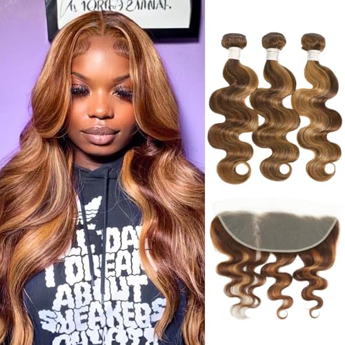 AUROO ハニーブロンド ハイライト ボディウェーブバンドル フロント人毛