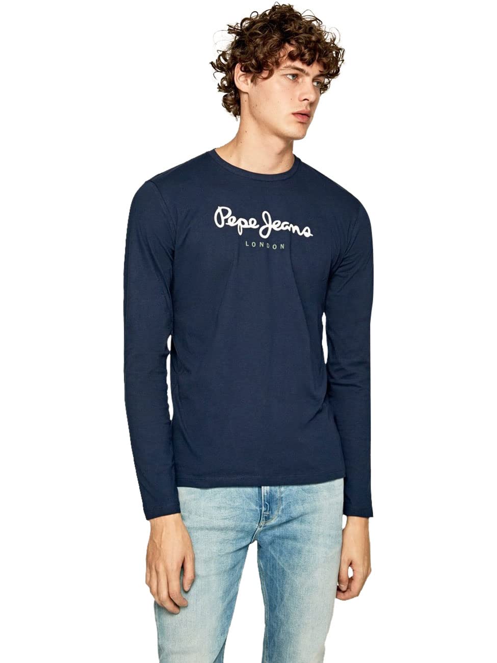 Pepe Jeans Herren Eggo Long T-Shirt, Marineblau, XL