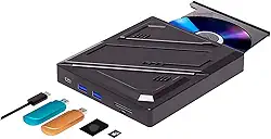 Drive externo 6 Em 1 - HUB Leitor E Gravador de CD DVD, Com 2 Porta USB 3.0 e 1 Tipo C, 1 Slot de Cartão Micro SD/TF e 1 Slot de SD, Para PC e Notebook - Windows Linux Mac - Alta Velocidade 5GBPS