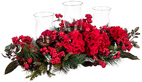 Nearly Natural Artificial Hydrangea Christmas Centerpiece Candle Holder by Nearly Natural - Used condition - US$31.98