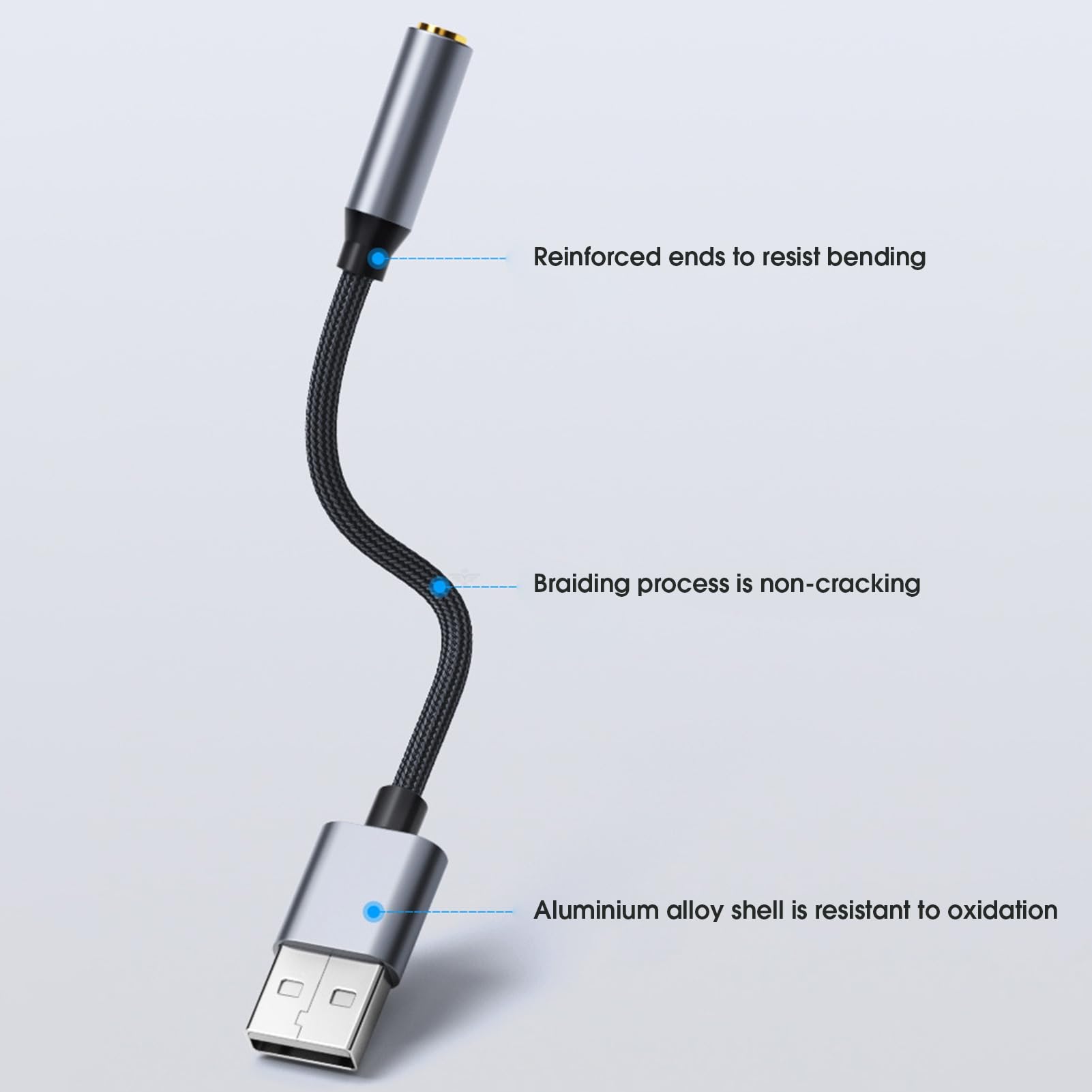 Convertitore audio audio stabile trasmissione dati USB a 3,5 mm Scheda audio desktop portatile pratico grigio argento 20 cm