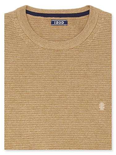 IZOD Men's Classics Long Sleeve Crewneck Textured Ottoman Sweater, Camel Heather, Small4