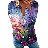 Oversized T-Shirt Damen Langarm Locker Tunika, vorderer Knopfkragen, bedrucktes Hemd Tshirt Tunika Damen Kurzarm Sommer Blusentop Damen Shirts Lässiges Sweater Basic Hemd Tees