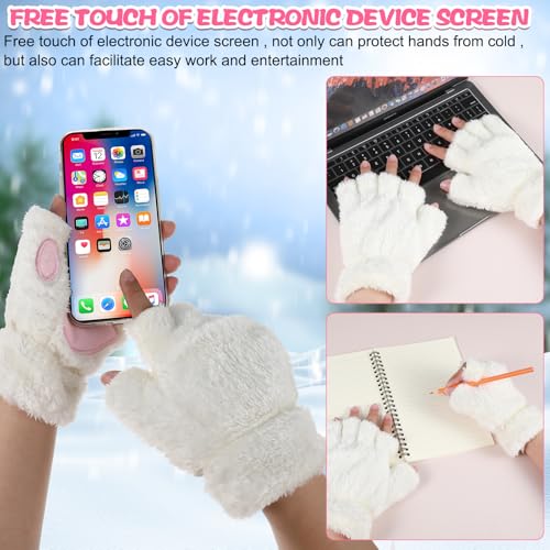 Tyqour Fingerlose Handschuhe Damen Weiße Katzenpfoten Plüsch Halb Handschuhe Winterhandschuhe