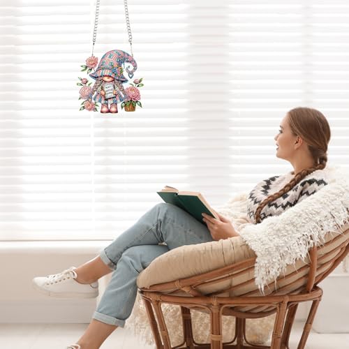 Image of AiYuanzsh Diamond Art Hanging Kits for Adults, Cute Girl DIY Crystal Rhinestone Painting Wreath Kits, Colored Point Crystal Diamond Art Window Pendants Home Garden Wall Door Birthday Festival Gifts