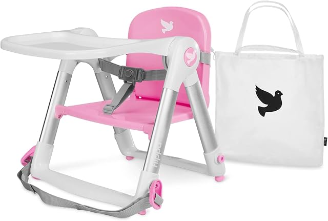 APRAMO FLIPPA Baby Booster Seat for Dining Folding Portable Infant Feeding Chair with Tray and Seat Belt (Pink Sakura)